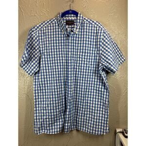 Black Brown Men's Blue Whoye Check‎ Short Sleeve Button Down Size XL